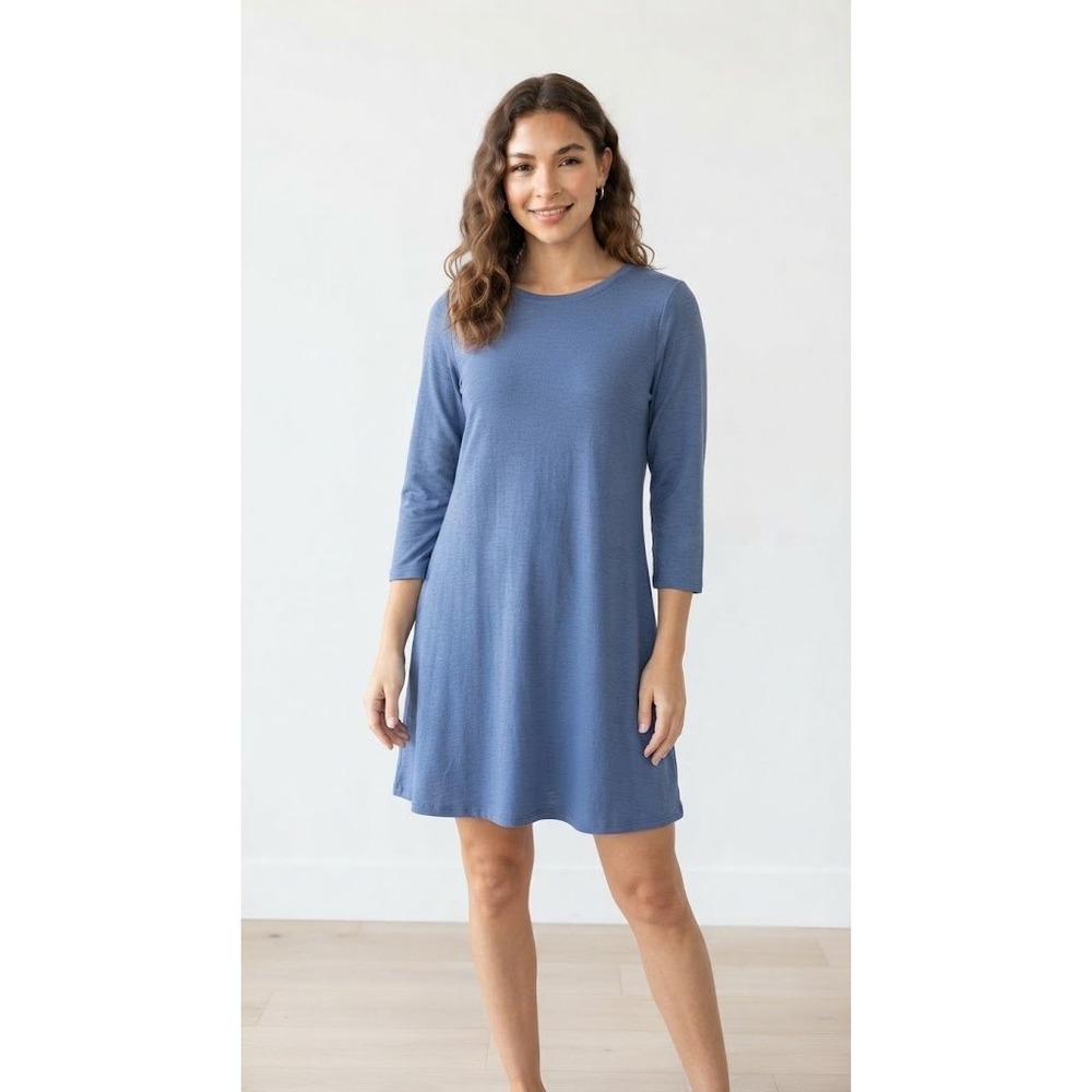Pink Coconut Boutique Womens Blue 3/4 Sleeve Shift Dress Small Made in USA